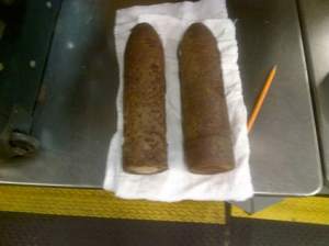 Two artillery rounds seized by the TSA around 8 April 2014 in O'Hare Airport, Chicago.